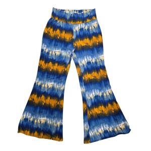 MadRag Blue Yellow Tie Dye High Rise Comfy Flare Boho Hippie Pants Size L